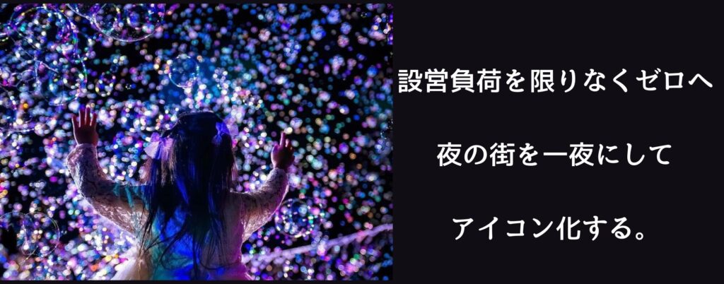 ナイトバブルショー 電源不要の完全自己完結型セットアップ
