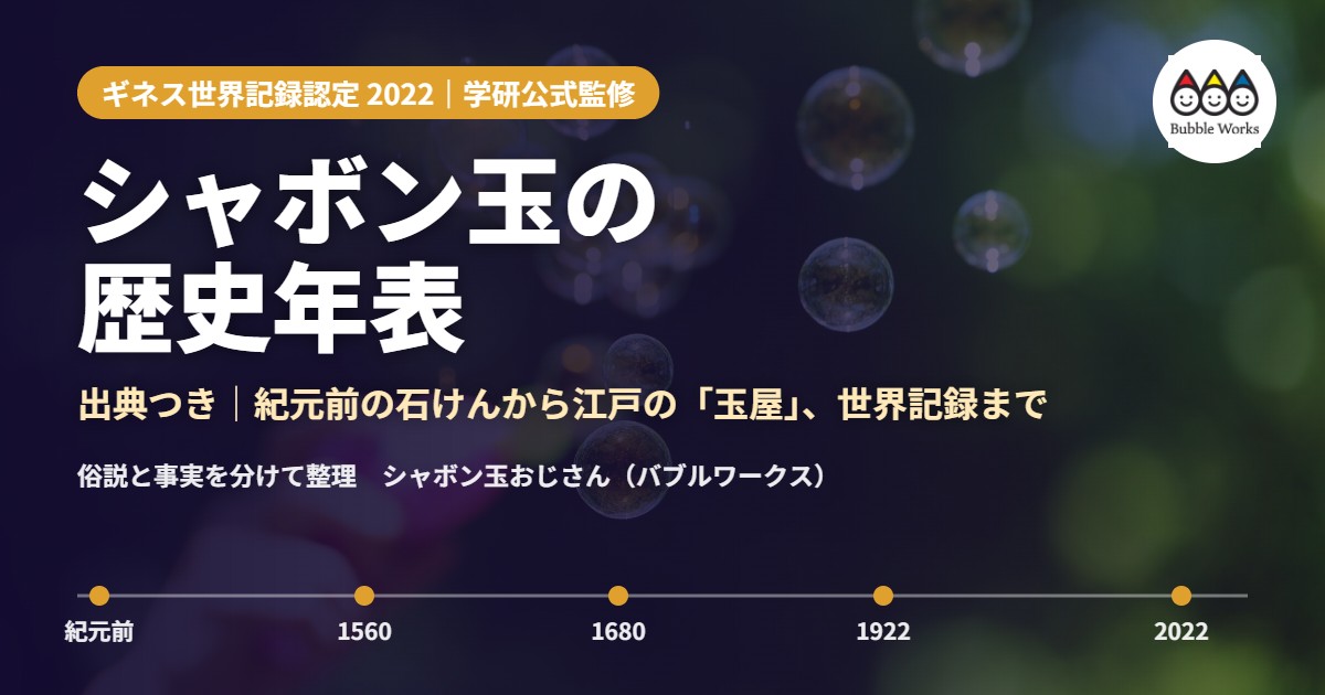 シャボン玉の歴史年表|出典つきで紀元前の石けんから江戸の玉屋、世界記録まで
